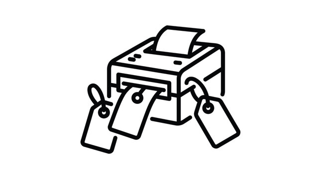 Thermal label printer machine outputting price tags for retail inventory management