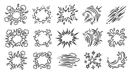 Hand drawn comic book action sound effects and explosion icons with explosion © Suhel