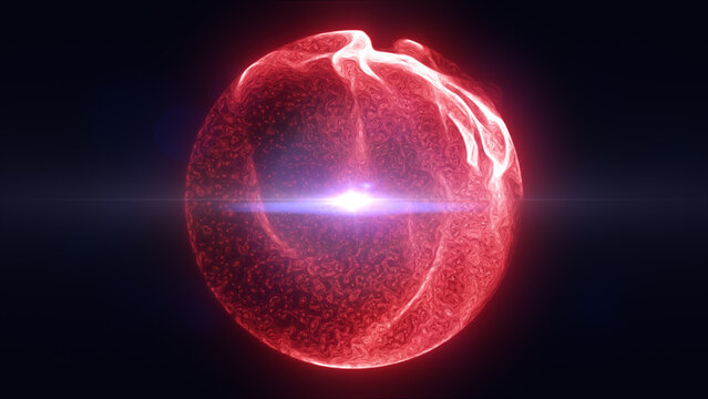 Intense red glowing sphere with molten plasma texture and bright central flare on a dark background, expressing heat, power, and futuristic energy.
