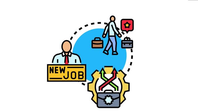 Business executive moving to a new role, symbolizing leadership transition and manager passing responsibilities, with a new employee starting in the position