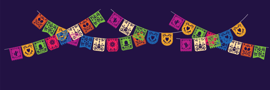 Dia de los Muertos colorful papel picado bunting banner decoration