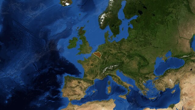 Cinematic 3D Earth Globe Orbital Zoom into Belgium Borders - High Resolution 4K Poster