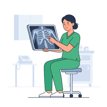 Doctor Examining X-Ray Image In Modern Medical Examination Room