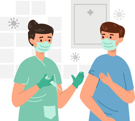 Obraz premium Healthcare worker giving a vaccine to a patient, preventing illness and promoting health