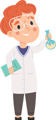 Obraz premium Boy wearing lab coat and safety goggles developing interest in science