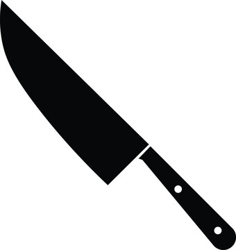 Black Chef Knife Vector Icon Isolated on White Background