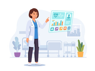 Obraz premium Doctor Demonstrating Digital Healthcare Technology With Futuristic Interface