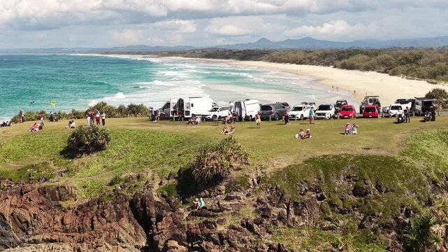 Hastings Point aerial drone footage over the headland, beach and turquoise water, Tweed Coast, NSW Australia
