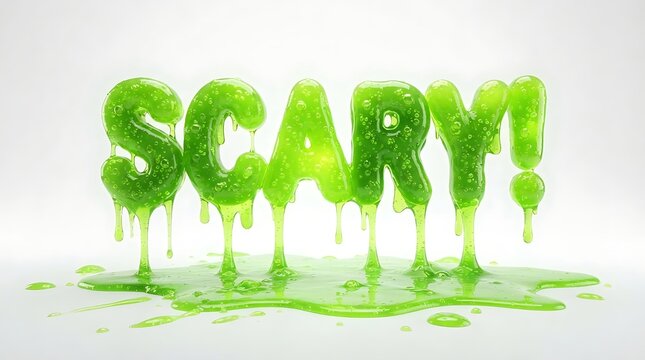 Scary word made of green slime isolated on white background