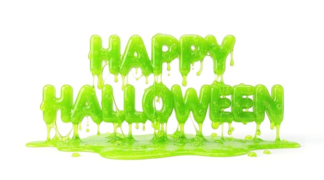 Happy halloween green slime text isolated on white background