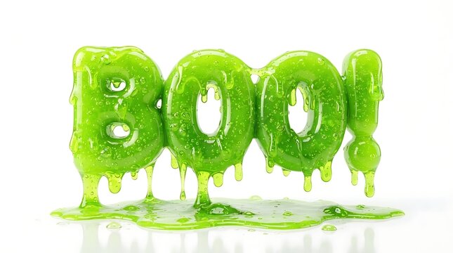 Green slime boo text isolated on white background