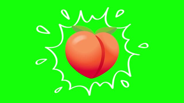 Orange peach fruit on water splash isolated animation. Animated vector motion graphic video on green screen or alpha channel. Illustration of fresh, organic, healthy fruits and food icon