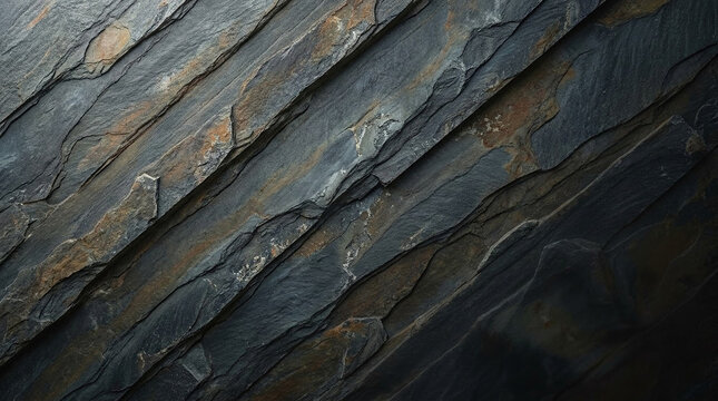 Abstract texture of dark gray slate stone layers showing natural rock formation patterns with stone background rock surface grey background mineral texture geological formation