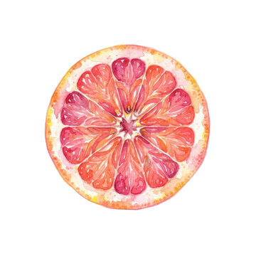 Citrus Slice Watercolor: A vibrant watercolor illustration of a ruby red grapefruit slice, showcasing its juicy segments and textured rind, with a bright and fresh aesthetic.