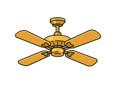 Vintage 1880s golden ceiling fan illustration isolated on white background