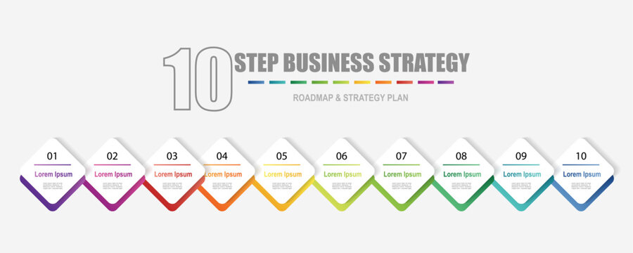 infographic elements template, business concept with 10 steps, rectangle shapes design with multi gradient color label for workflow layout, diagram, annual report, vector