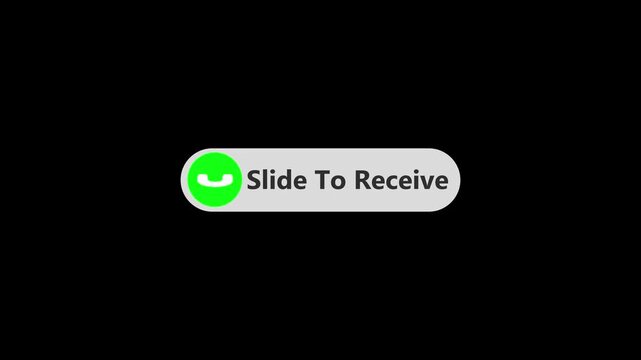 Animated call receive icon with slide to receive text on dark background. Incoming call slide to answer and decline concept.