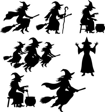 Witch Silhouette PNG &ndash; Halloween Witches Flying on Brooms