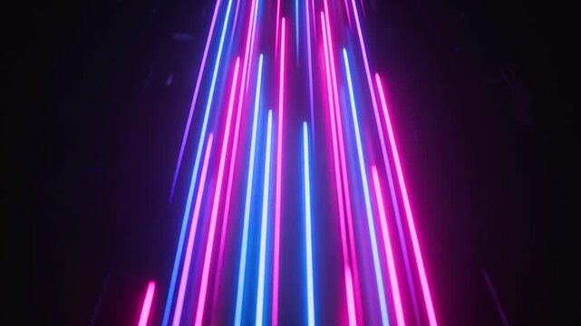 Abstract Glowing Neon Light Trails Fast Speed Motion Background, Futuristic Blue and Pink Laser Data Streams Cyberpunk Concept