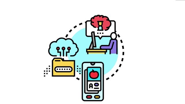 Person studying with a computer, accessing cloud documents, and learning from a mobile application, distance education and digital learning transformation