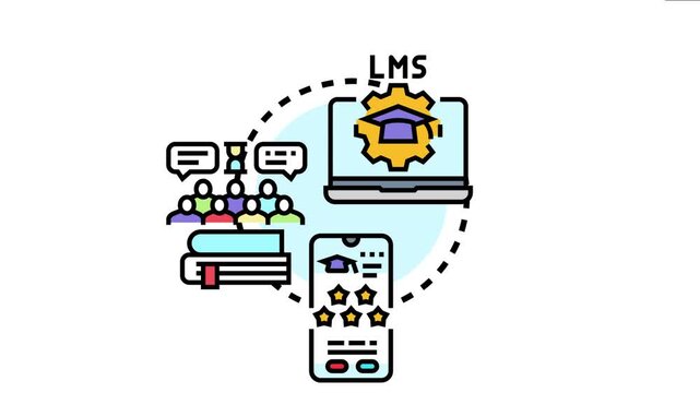 Learning management system - lms - icon modern education, with people discussing, books available, and digital content accessible on a mobile device for a knowledge based society