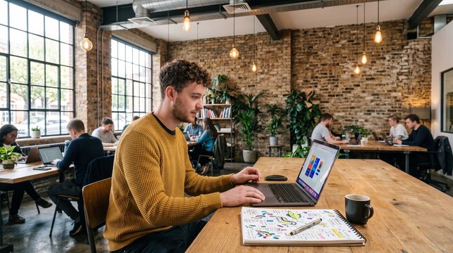 Graphic Designer Working in Modern Coworking Space