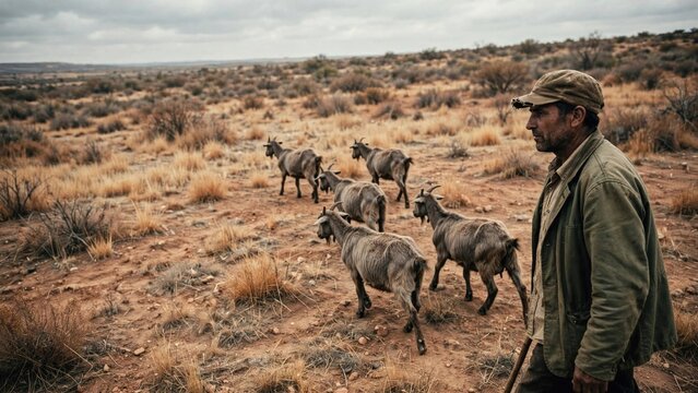 Shepherd Overseeing Sheep in Open Rangeland Landscape