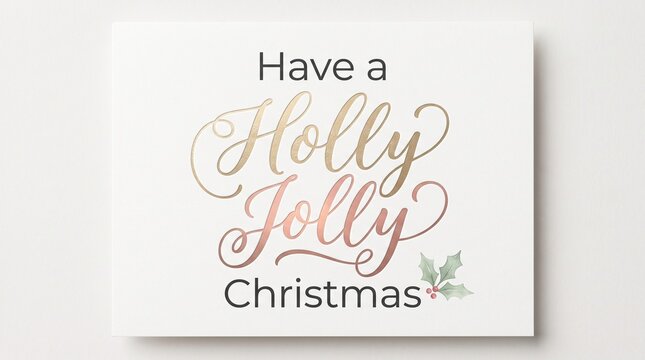 Have a Holly Jolly Christmas greeting card design. Rose gold foil typography on white paper