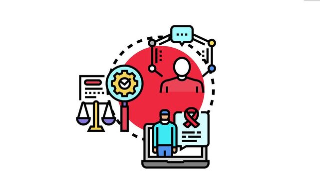Legal consultation session icon a client receiving professional advice, law services, and online support, representing guidance, justice, and remote counseling concepts