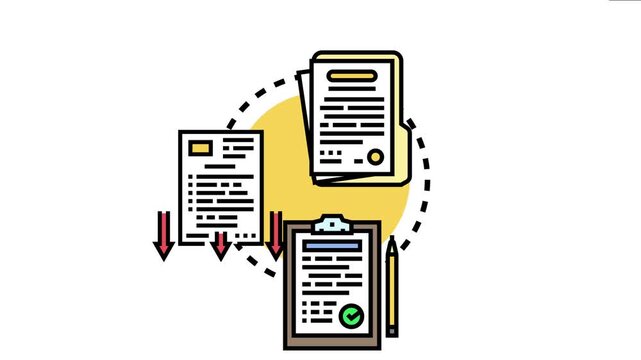 Documents moving through a validation flow, indicating approval and compliance with regulations and standards