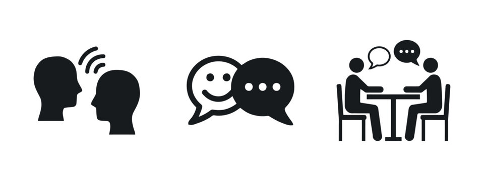 Silhouettes depict conversation discussion and interpersonal communication in a flat style