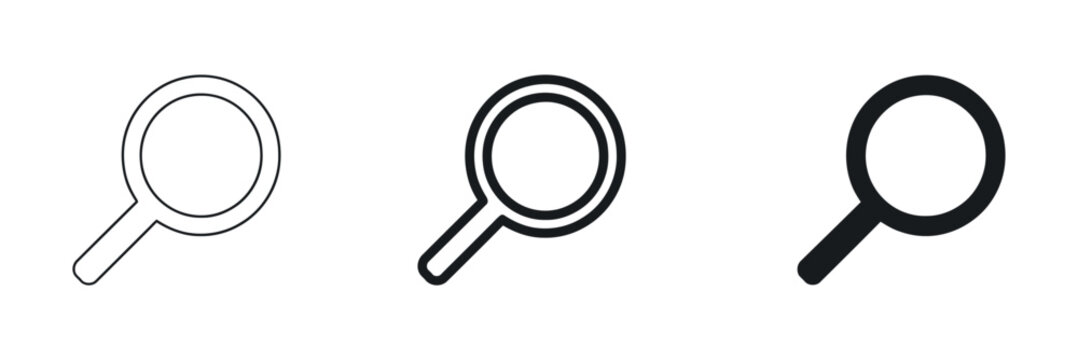 Magnifying glass icons showcase varying line weights and solid fill styles