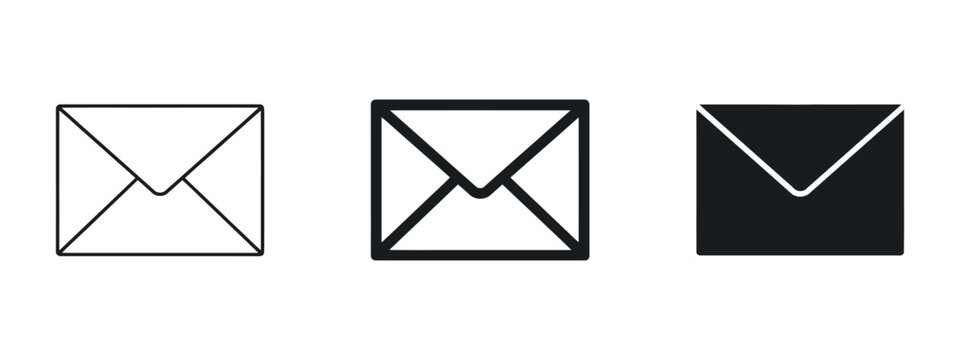 Three variations of a letter envelope pictogram are shown in line style