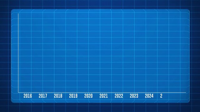 Yearly Growth Line Graph Animation 2016 to 2026 on Blue Grid Background