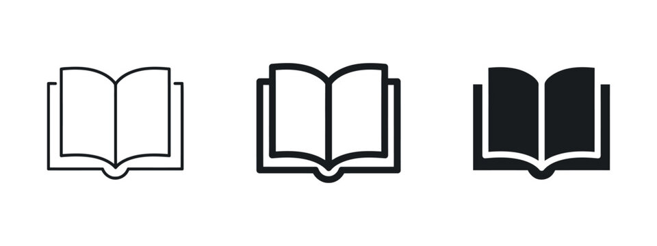 Open book pictogram shows pages turned with varying line weights and fills