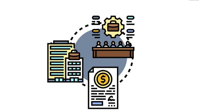 Business icons the comprehensive process of company formation, including initial meetings, legal documentation, and establishing operational frameworks within a corporate environment