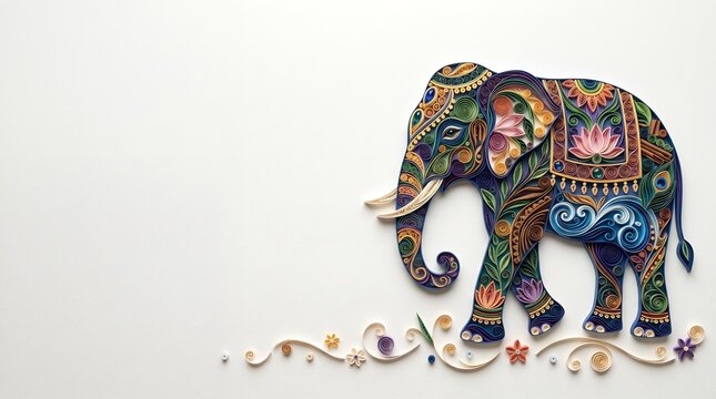 Intricate Paper Quilling Elephant Crafted With Colorful Coiled Strips Animal Art