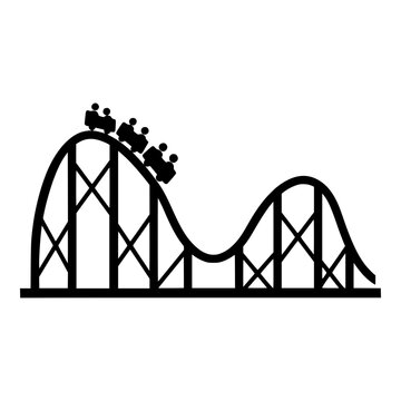 Roller Coaster with Riders Descending Steep Drop, Black Silhouette