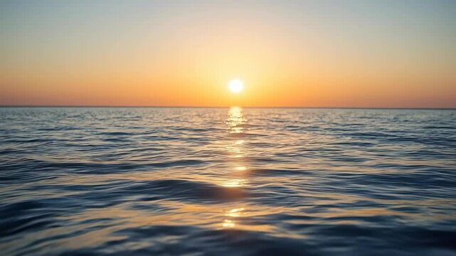 Sunset ocean sea horizon sunlight reflection across calm golden wave, peaceful evening seascape with warm coastal glow, tranquil open water and serene golden sunset horizon scenery