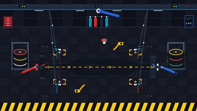Robotic Assembly Line Puzzle in a Futuristic Industrial Workshop