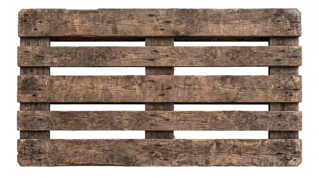 Top view of old weathered wooden pallet isolated on white background for industrial logistics