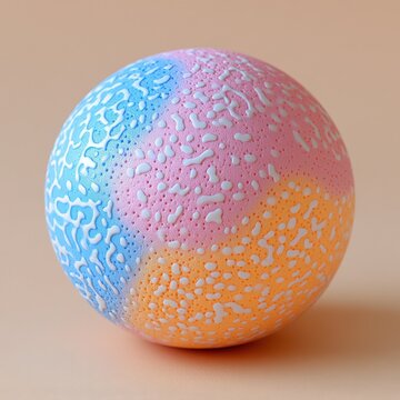 A pastel color leather ball on pink background. Ideal for concepts related to sports, play, fitness or toy design.