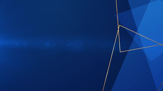 Elegant Abstract Blue Background with Golden Wireframe Triangles Animation 4K.