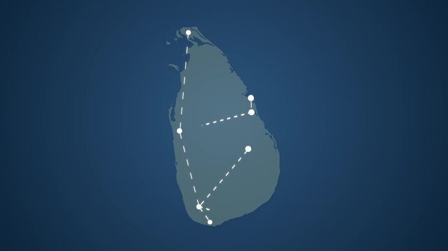 Sri Lanka Map with Connected Straight Lines Representing Signal Transmission
