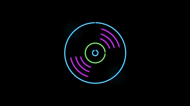 CD music icon neon, 3d render of a spiral music animation