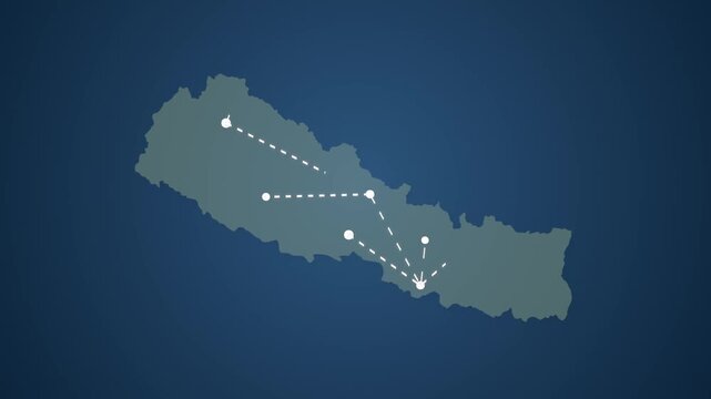 Nepal Map with Connected Straight Lines Representing Signal Transmission