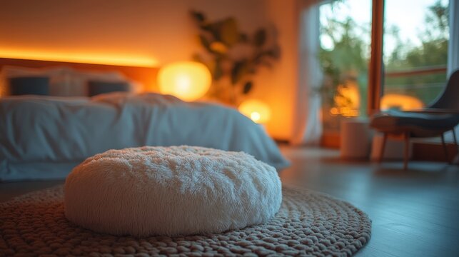 Cozy Bedroom with Meditation Cushion