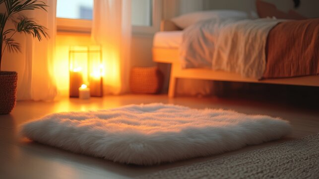 Cozy Bedroom with Furry Rug