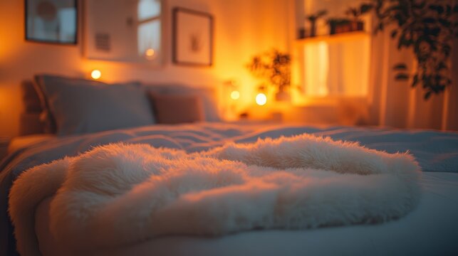 Cozy Bedroom with Soft Blanket