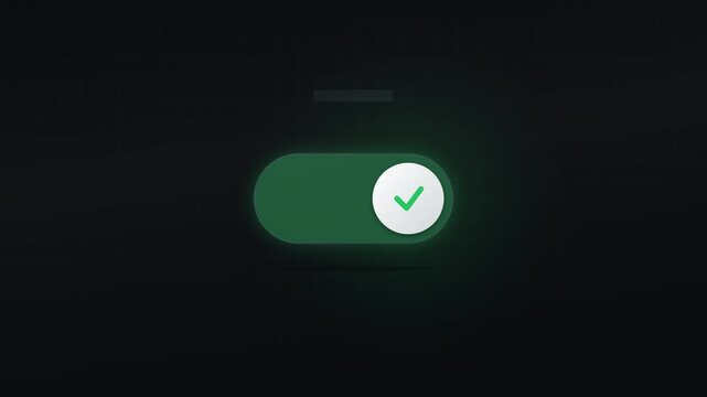 Minimalist Toggle Switch Animation Turning On With Green Checkmark Success Confirmation
